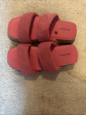 Free People Pink Double-Strap Platform Slide Sandals